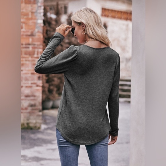 Double Take Pleated Curved Hem Long Sleeve Top - Picture 3 of 4